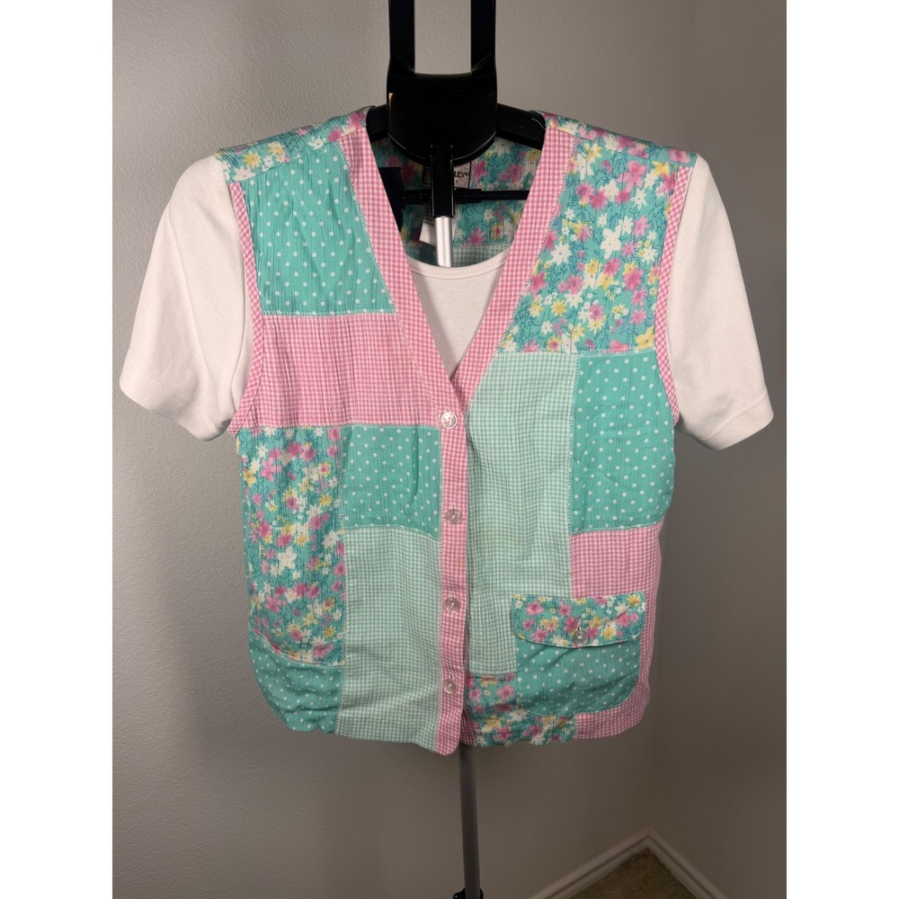 Napa Valley Petites Vintage Patchwork Vest Pastel Floral Gingham‎ Polka Dot S